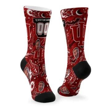 Indiana Hoosiers Socks Custom Scattered Icons Red Fashion Forward