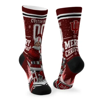 Indiana Hoosiers Socks Custom Snowy Scene Red White Fashion Forward
