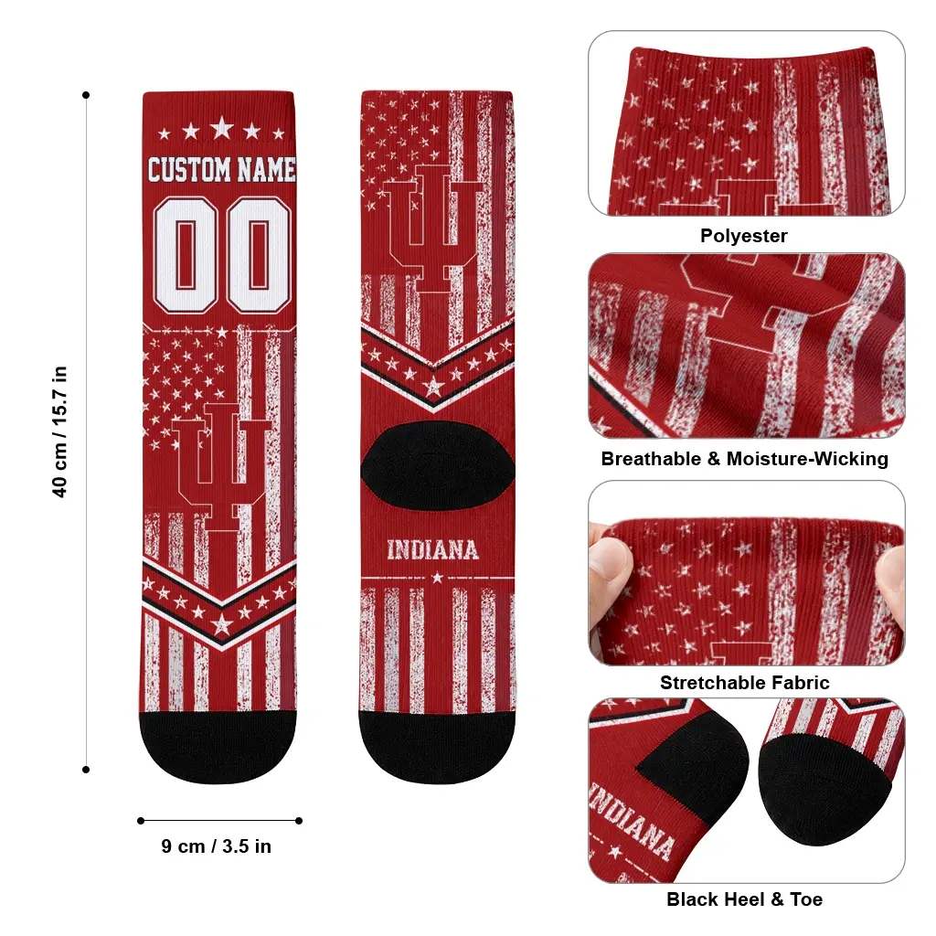Indiana Hoosiers Socks Custom Star Stripes Red White High Quality Indiana Hoosiers Socks Custom Star Stripes Red White High Quality