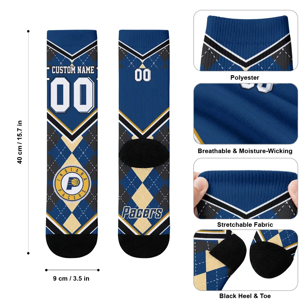 Indiana Pacers Socks Custom Argyle Pattern Blue High Quality Indiana Pacers Socks Custom Argyle Pattern Blue High Quality