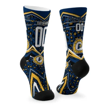 Indiana Pacers Socks Customized Leopard Print Blue Black Fashion Forward