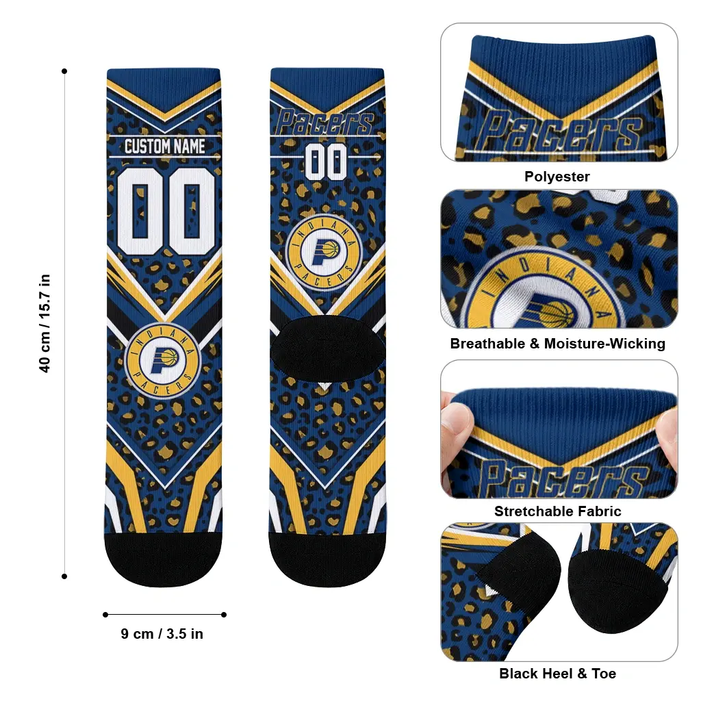 Indiana Pacers Socks Customized Leopard Print Blue Black High Quality Indiana Pacers Socks Customized Leopard Print Blue Black High Quality