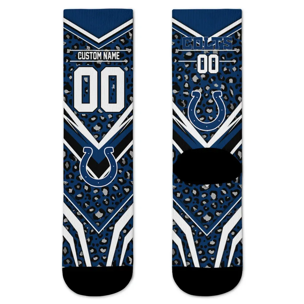 Indianapolis Colts Socks Customized Leopard Print Blue Black Best Selling Indianapolis Colts Socks Customized Leopard Print Blue Black Best Selling