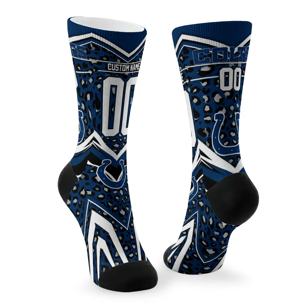 Indianapolis Colts Socks Customized Leopard Print Blue Black Fashion Forward Indianapolis Colts Socks Customized Leopard Print Blue Black Fashion Forward
