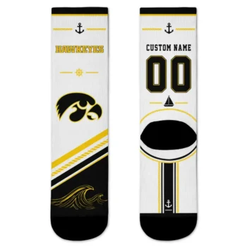 Iowa Hawkeyes Socks Personalized Nautical Icons Black White Best Selling