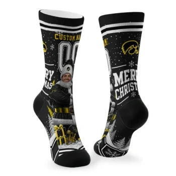 Iowa Hawkeyes Socks Personalized Snowy Scene Black White Fashion Forward
