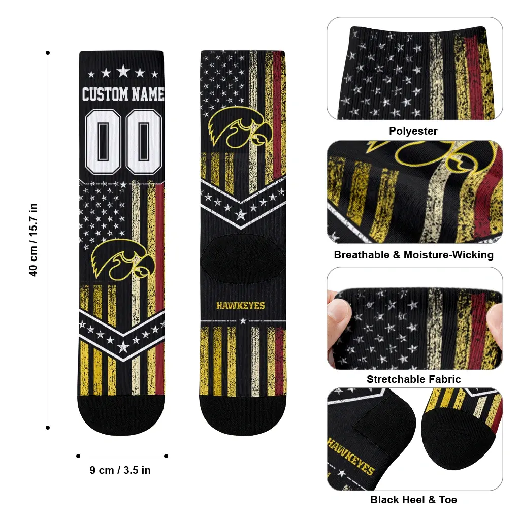 Iowa Hawkeyes Socks Personalized Star Stripes Black White High Quality Iowa Hawkeyes Socks Personalized Star Stripes Black White High Quality