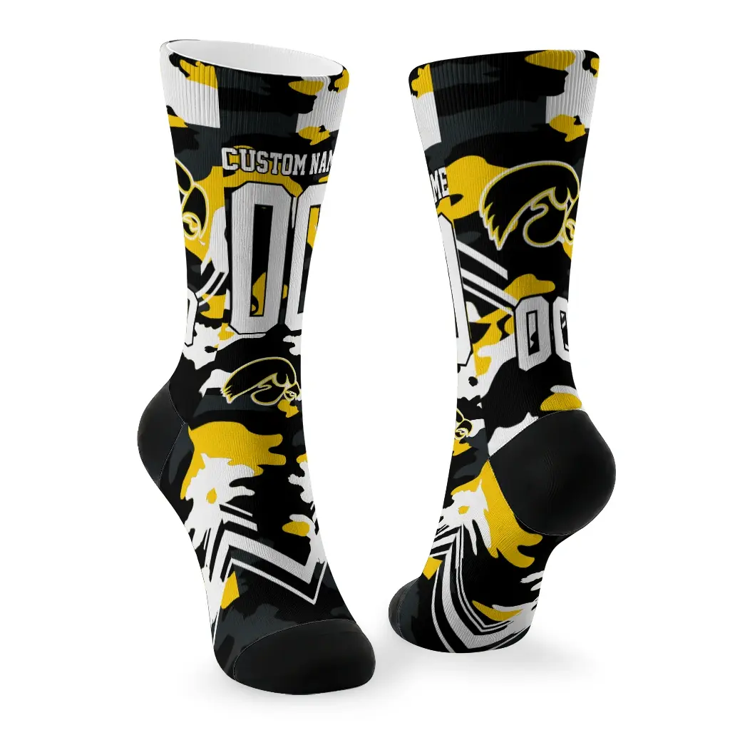 Iowa Hawkeyes Socks Personalized Woodland Camo Black Fashion Forward Iowa Hawkeyes Socks Personalized Woodland Camo Black Fashion Forward
