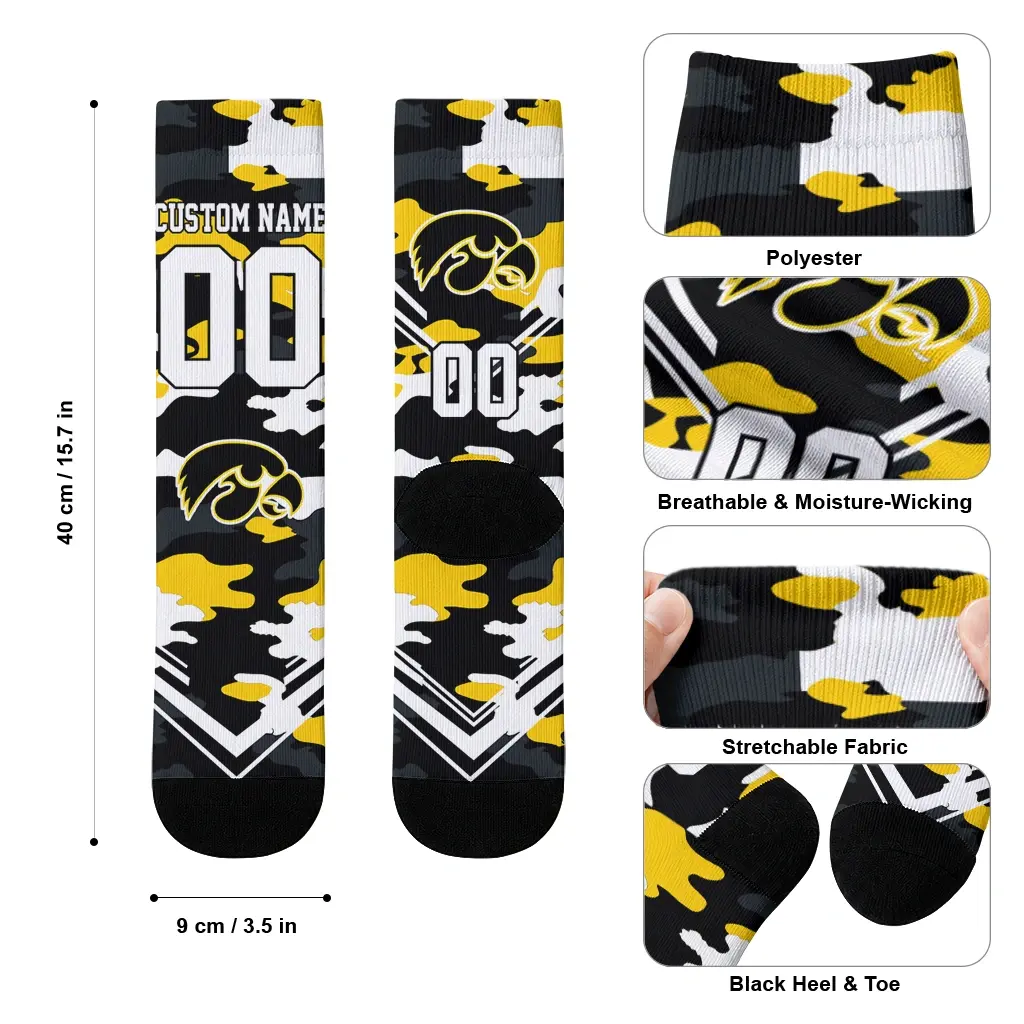 Iowa Hawkeyes Socks Personalized Woodland Camo Black High Quality Iowa Hawkeyes Socks Personalized Woodland Camo Black High Quality