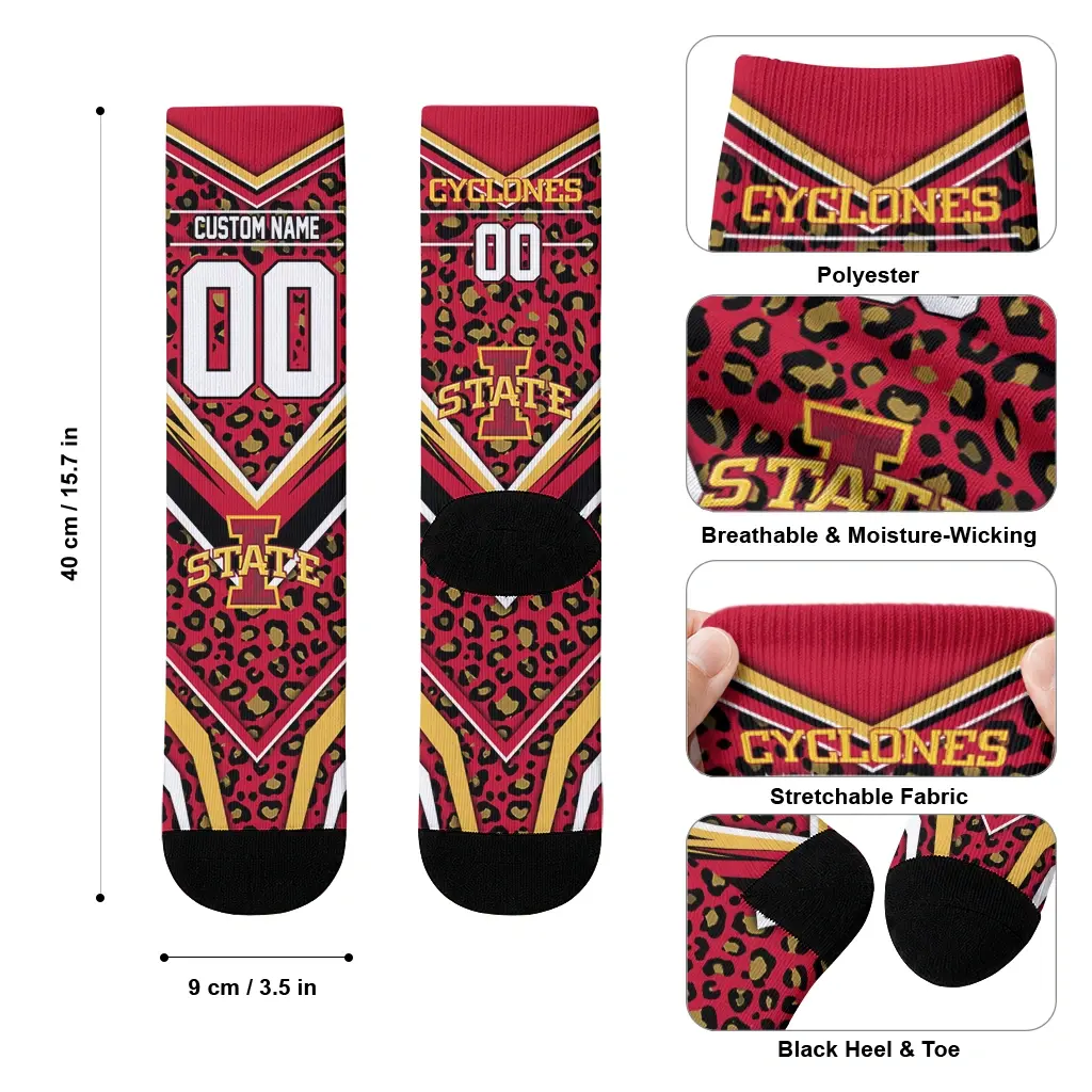 Iowa State Cyclones Socks Customized Leopard Print Red Black High Quality Iowa State Cyclones Socks Customized Leopard Print Red Black High Quality