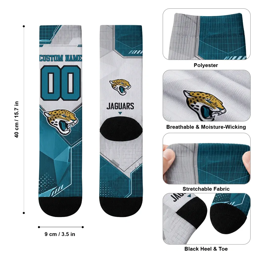 Jacksonville Jaguars Socks Custom Geometric Tech Teal High Quality Jacksonville Jaguars Socks Custom Geometric Tech Teal High Quality