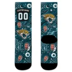 Jacksonville Jaguars Socks Custom Scattered Icons Teal Best Selling