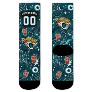 Jacksonville Jaguars Socks Custom Scattered Icons Teal Best Selling