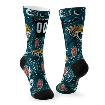 Jacksonville Jaguars Socks Custom Scattered Icons Teal Fashion Forward