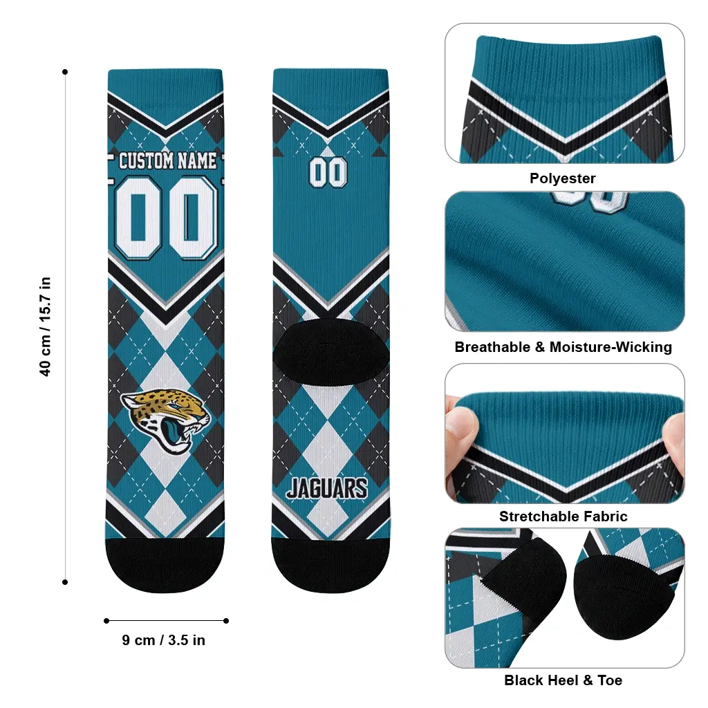 Jacksonville Jaguars Socks Customized Argyle Pattern Teal High Quality Jacksonville Jaguars Socks Customized Argyle Pattern Teal High Quality