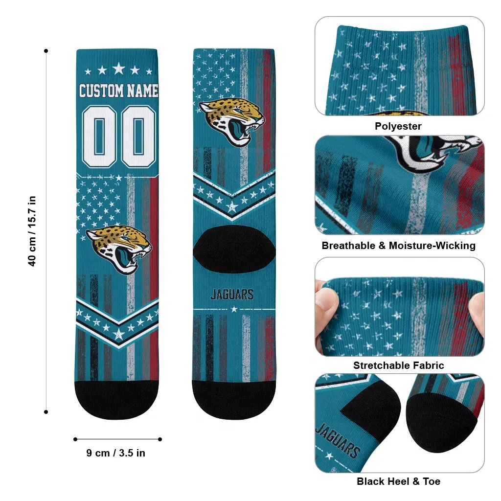 Jacksonville Jaguars Socks Customized Star Stripes Teal White High Quality Jacksonville Jaguars Socks Customized Star Stripes Teal White High Quality