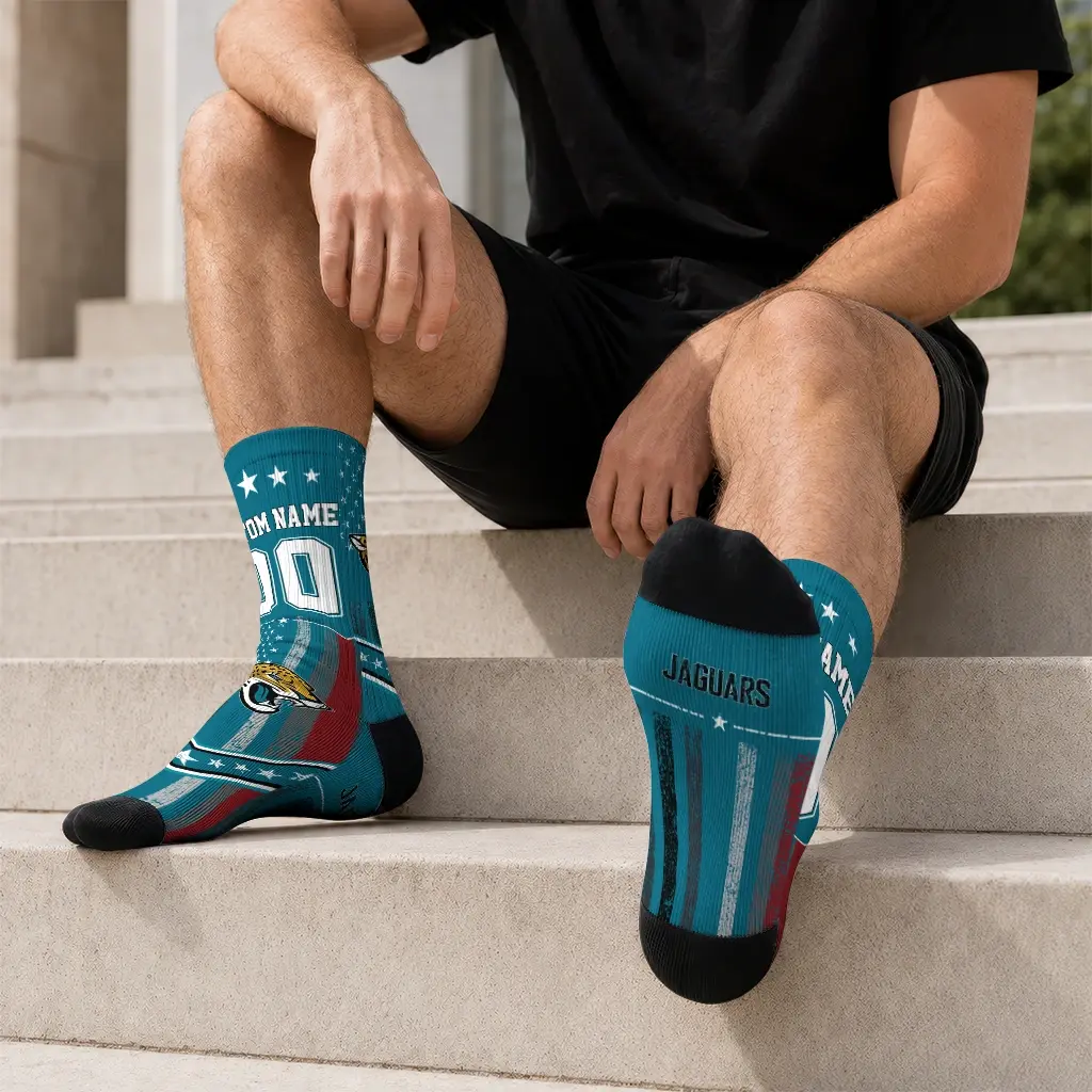 Jacksonville Jaguars Socks Customized Star Stripes Teal White Latest Model Jacksonville Jaguars Socks Customized Star Stripes Teal White Latest Model