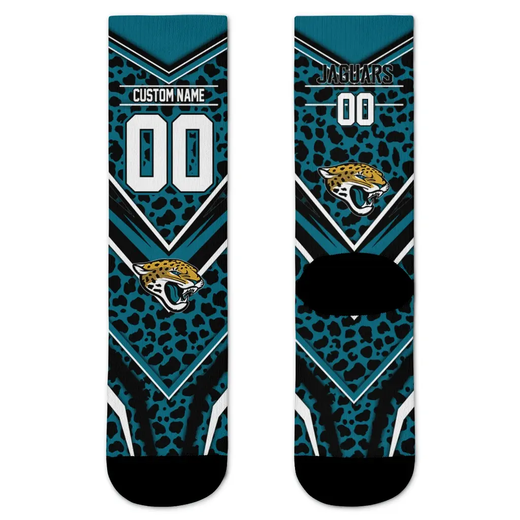 Jacksonville Jaguars Socks Personalized Leopard Print Teal Black Best Selling Jacksonville Jaguars Socks Personalized Leopard Print Teal Black Best Selling