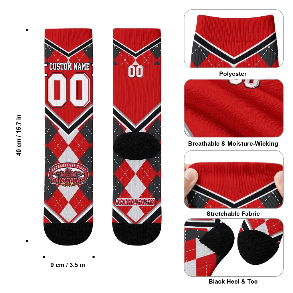 Jacksonville State Gamecocks Socks Customized Argyle Pattern Red High Quality Jacksonville State Gamecocks Socks Customized Argyle Pattern Red High Quality