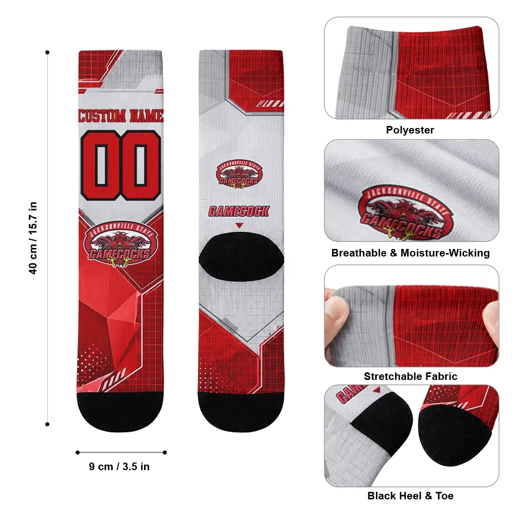 Jacksonville State Gamecocks Socks Customized Geometric Tech Red High Quality Jacksonville State Gamecocks Socks Customized Geometric Tech Red High Quality