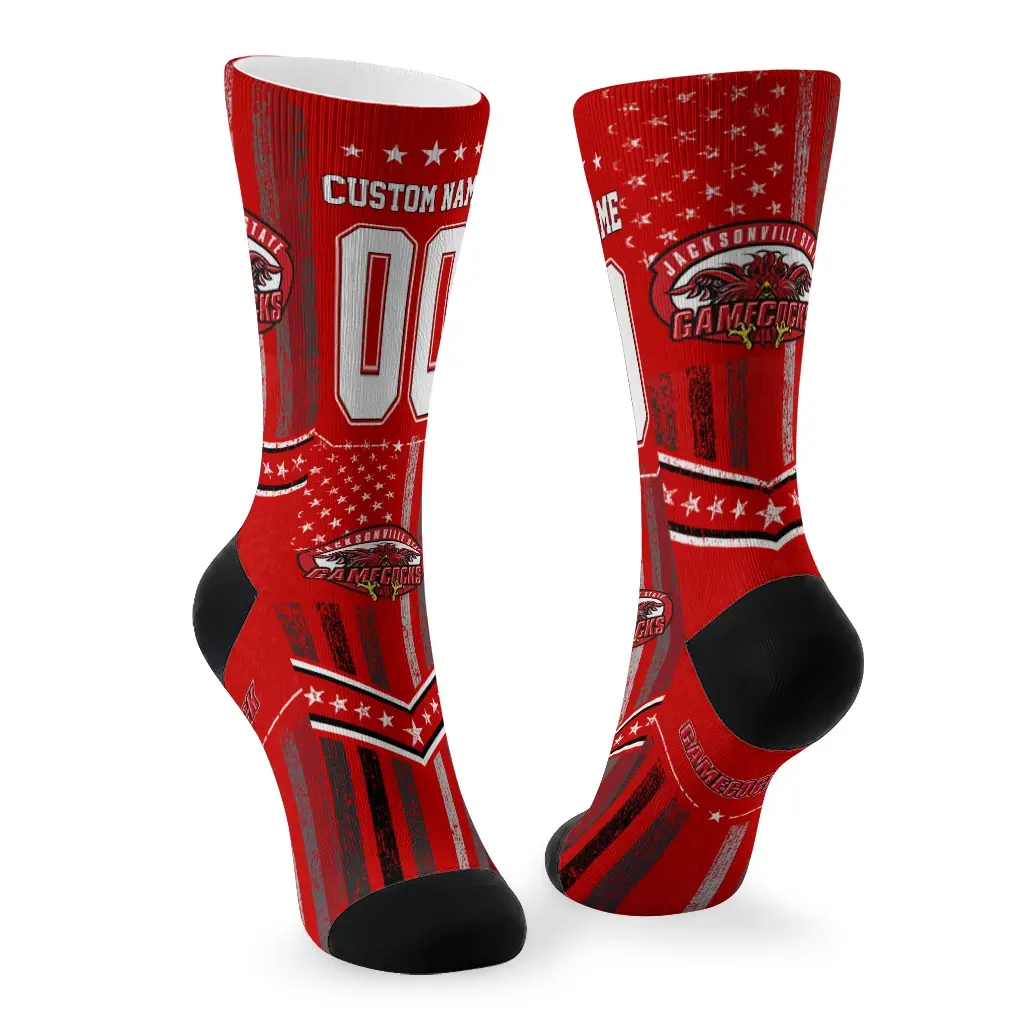 Jacksonville State Gamecocks Socks Customized Star Stripes Red White Fashion Forward Jacksonville State Gamecocks Socks Customized Star Stripes Red White Fashion Forward