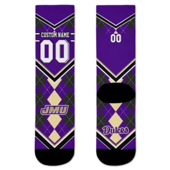 James Madison Dukes Socks Personalized Argyle Pattern Purple Best Selling