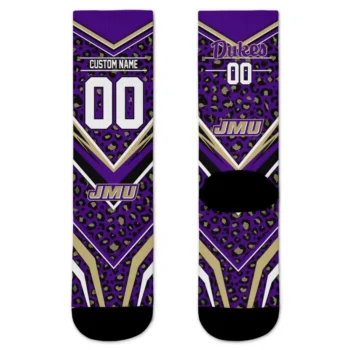 James Madison Dukes Socks Personalized Leopard Print Purple Black Best Selling