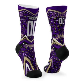 James Madison Dukes Socks Personalized Leopard Print Purple Black Fashion Forward