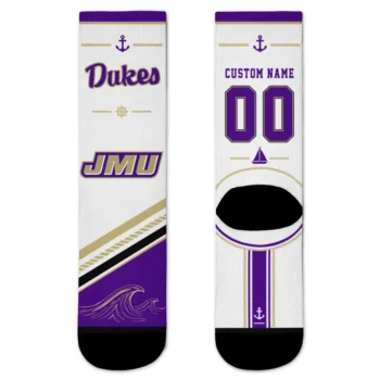James Madison Dukes Socks Personalized Nautical Icons Purple White Best Selling