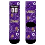 James Madison Dukes Socks Personalized Scattered Icons Purple Best Selling