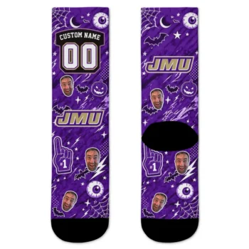 James Madison Dukes Socks Personalized Scattered Icons Purple Best Selling