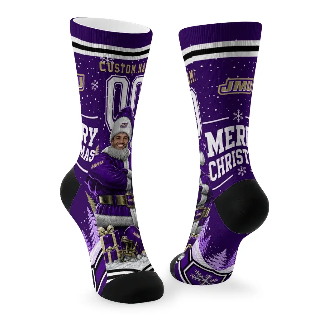 James Madison Dukes Socks Personalized Snowy Scene Purple White Fashion Forward James Madison Dukes Socks Personalized Snowy Scene Purple White Fashion Forward