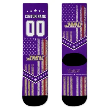James Madison Dukes Socks Personalized Star Stripes Purple White Best Selling