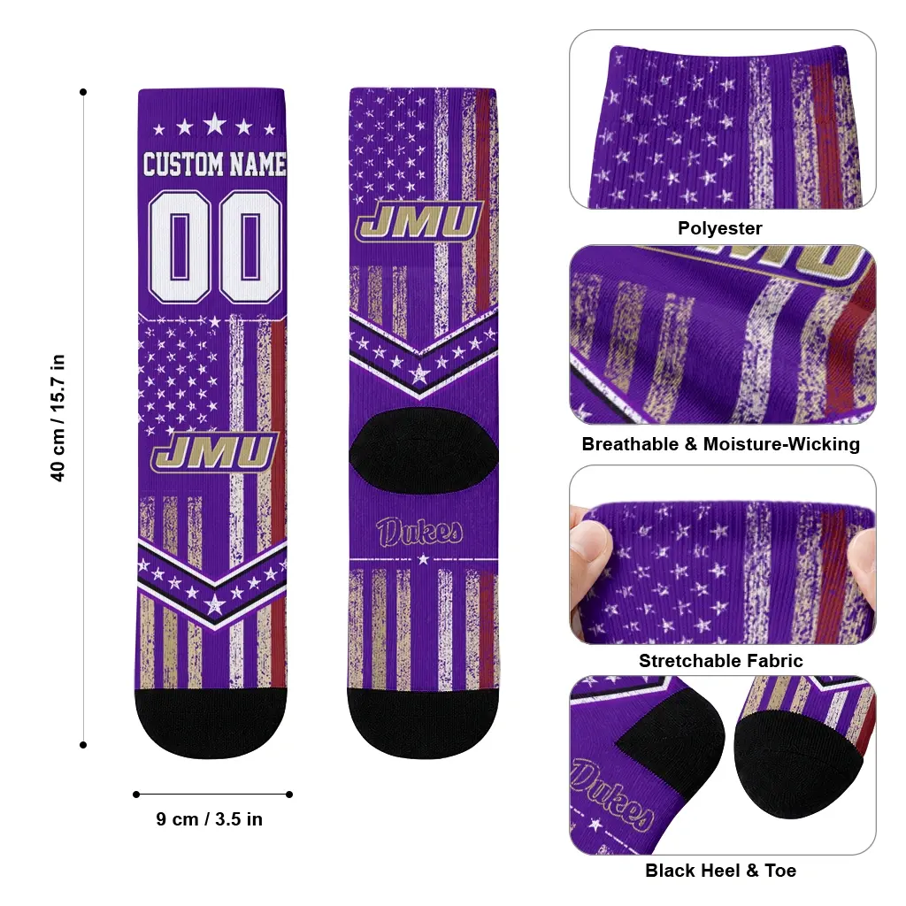 James Madison Dukes Socks Personalized Star Stripes Purple White High Quality James Madison Dukes Socks Personalized Star Stripes Purple White High Quality