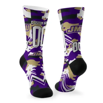 James Madison Dukes Socks Personalized Woodland Camo Purple Fashion Forward