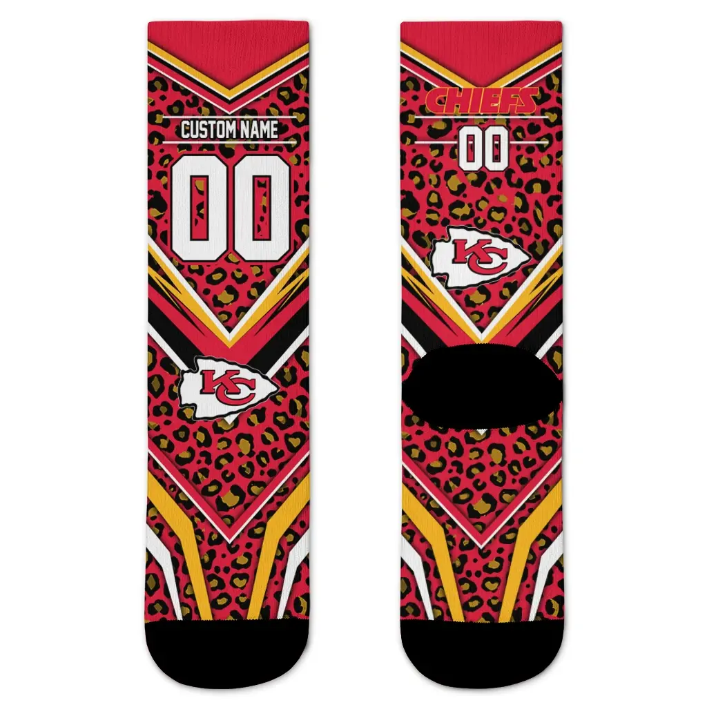 Kansas City Chiefs Socks Custom Leopard Print Red Black Best Selling Kansas City Chiefs Socks Custom Leopard Print Red Black Best Selling
