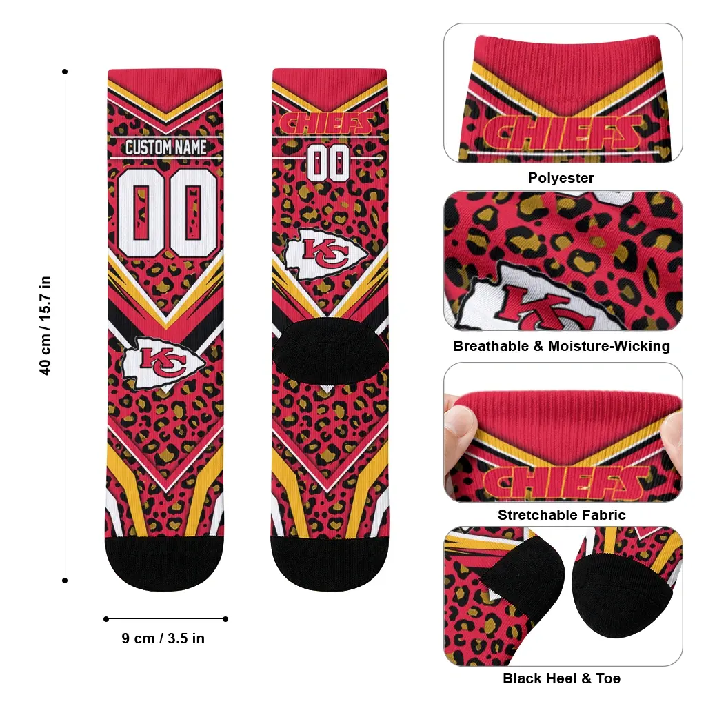 Kansas City Chiefs Socks Custom Leopard Print Red Black High Quality Kansas City Chiefs Socks Custom Leopard Print Red Black High Quality
