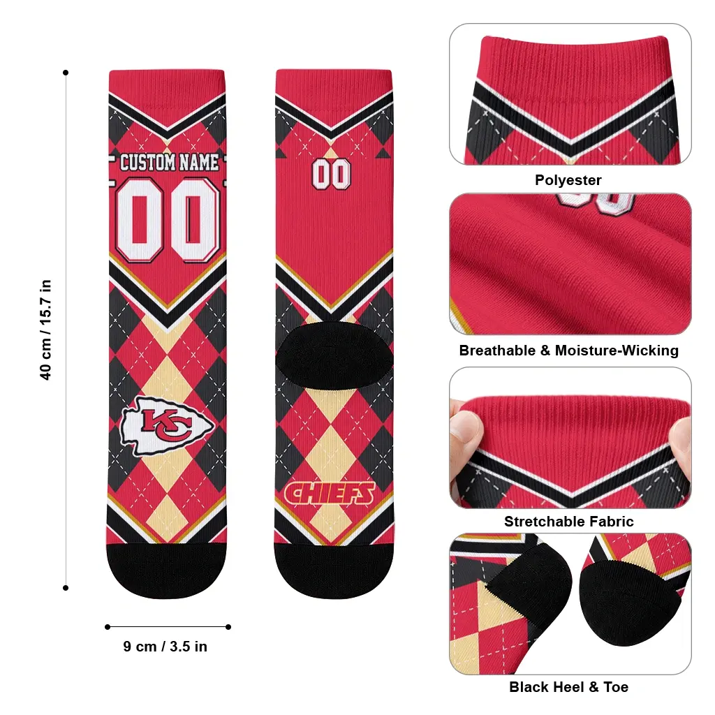 Kansas City Chiefs Socks Personalized Argyle Pattern Red High Quality Kansas City Chiefs Socks Personalized Argyle Pattern Red High Quality