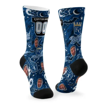 Kansas City Royals Socks Custom Scattered Icons Royal Blue Fashion Forward
