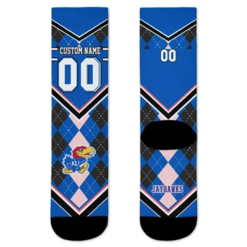 Kansas Jayhawks Socks Custom Argyle Pattern Blue Best Selling