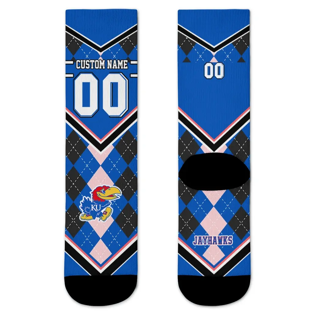 Kansas Jayhawks Socks Custom Argyle Pattern Blue Best Selling Kansas Jayhawks Socks Custom Argyle Pattern Blue Best Selling