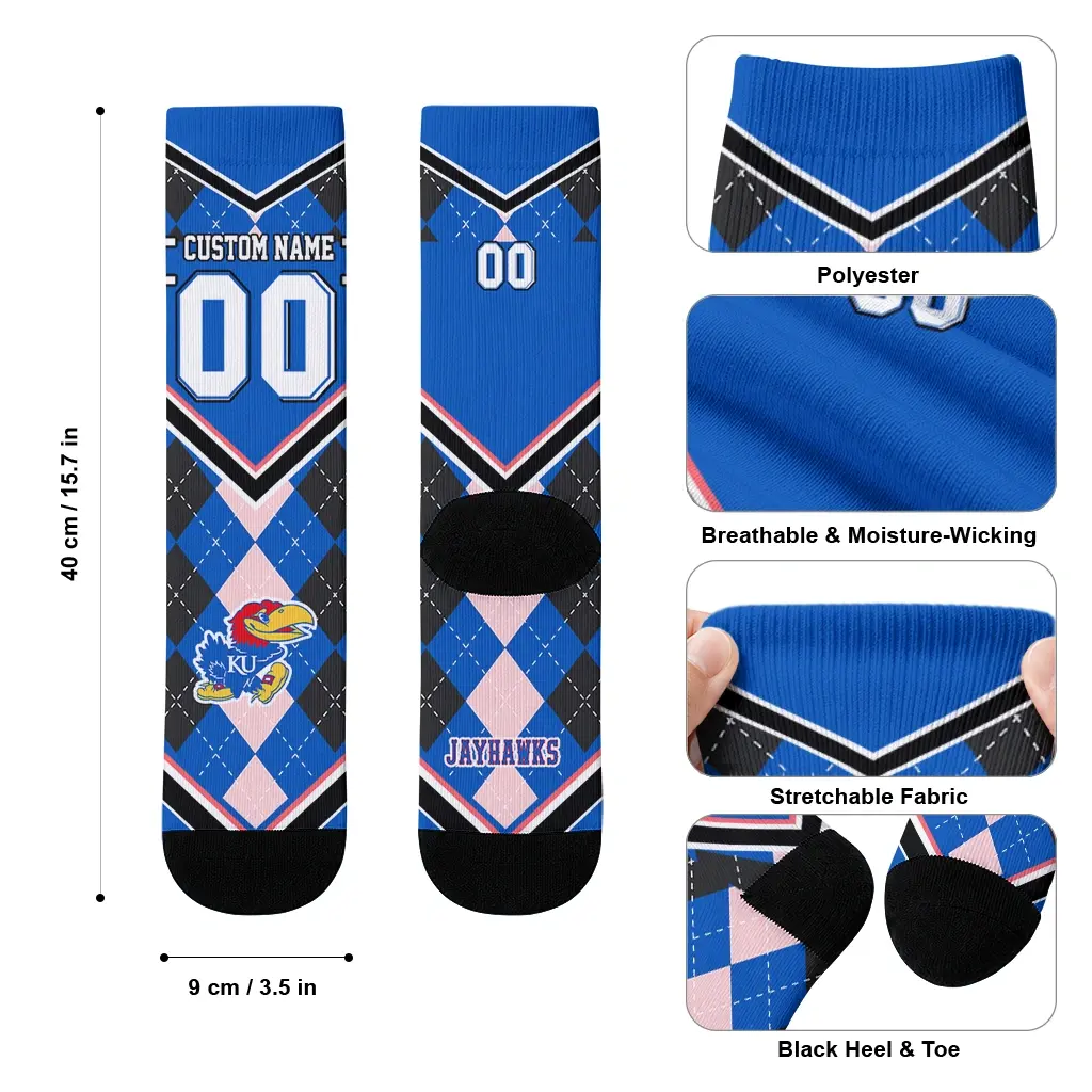 Kansas Jayhawks Socks Custom Argyle Pattern Blue High Quality Kansas Jayhawks Socks Custom Argyle Pattern Blue High Quality