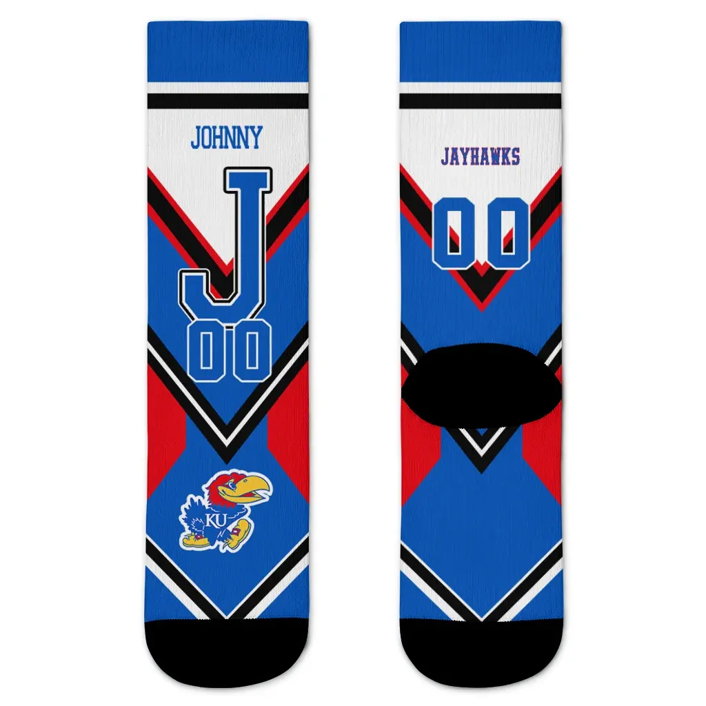 Kansas Jayhawks Socks Custom Arrow Blocks Blue Best Selling Kansas Jayhawks Socks Custom Arrow Blocks Blue Best Selling