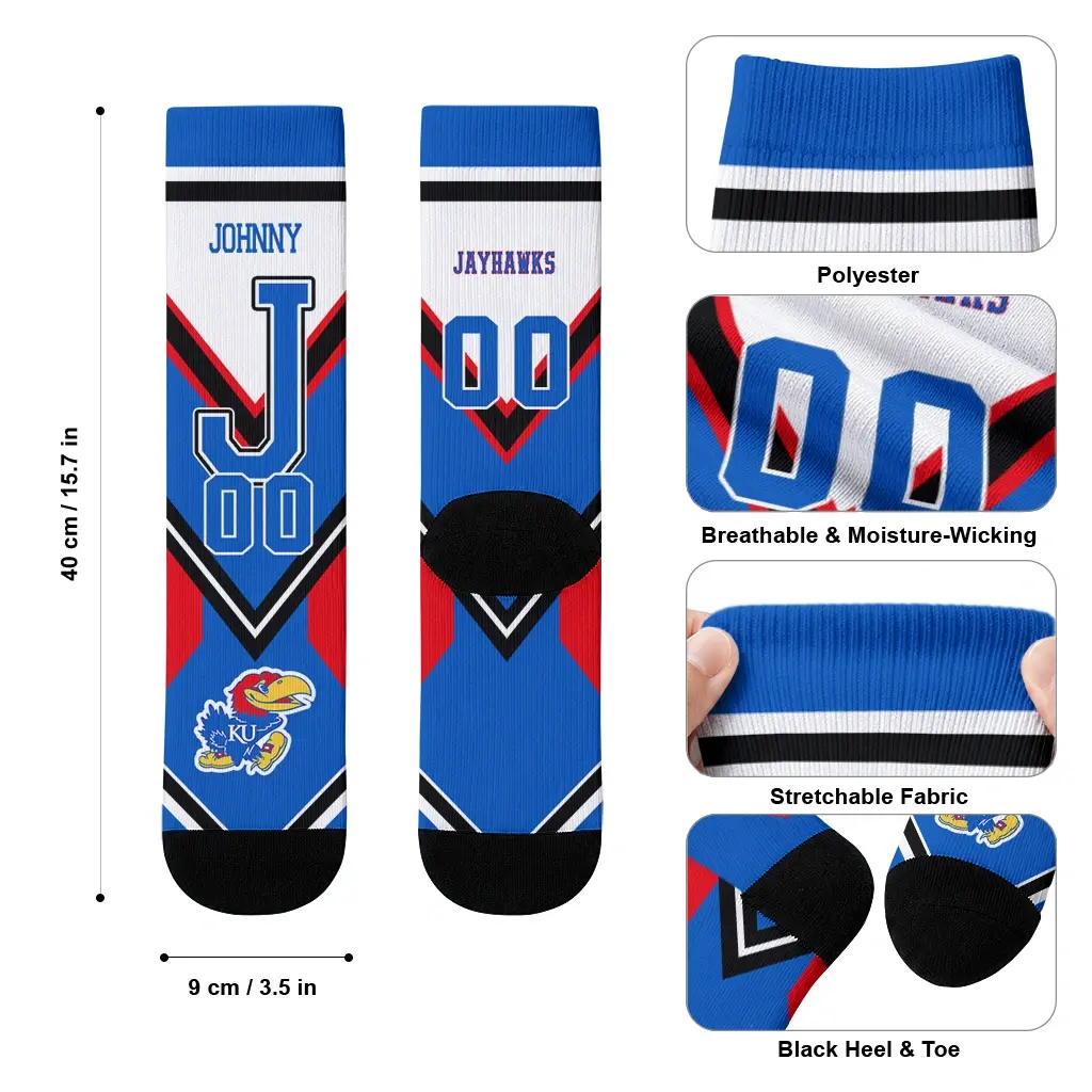 Kansas Jayhawks Socks Custom Arrow Blocks Blue High Quality Kansas Jayhawks Socks Custom Arrow Blocks Blue High Quality