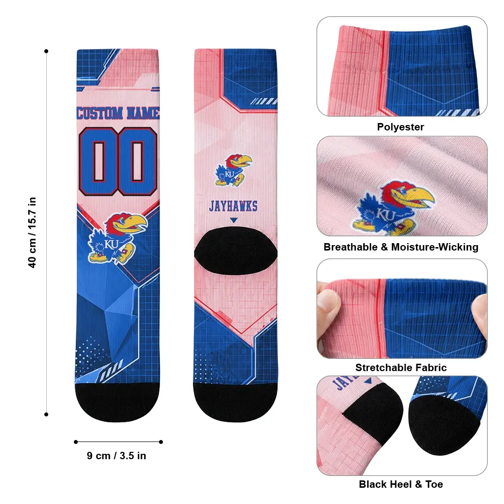 Kansas Jayhawks Socks Custom Geometric Tech Blue High Quality Kansas Jayhawks Socks Custom Geometric Tech Blue High Quality
