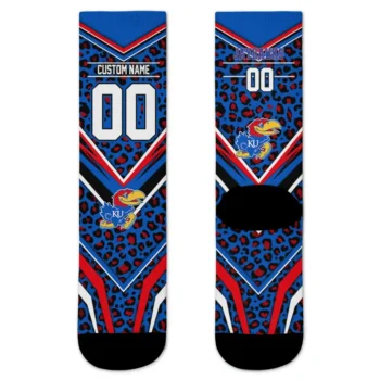 Kansas Jayhawks Socks Custom Leopard Print Blue Black Best Selling