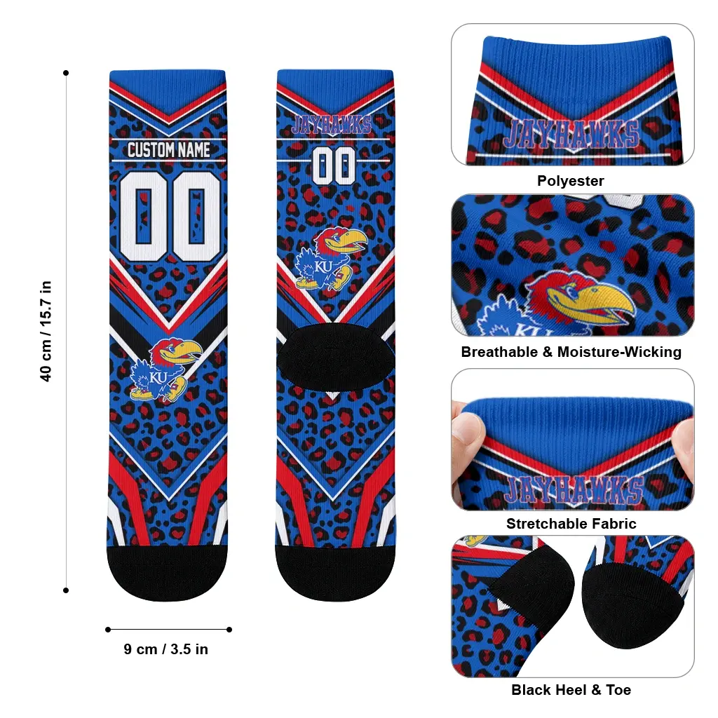 Kansas Jayhawks Socks Custom Leopard Print Blue Black High Quality Kansas Jayhawks Socks Custom Leopard Print Blue Black High Quality