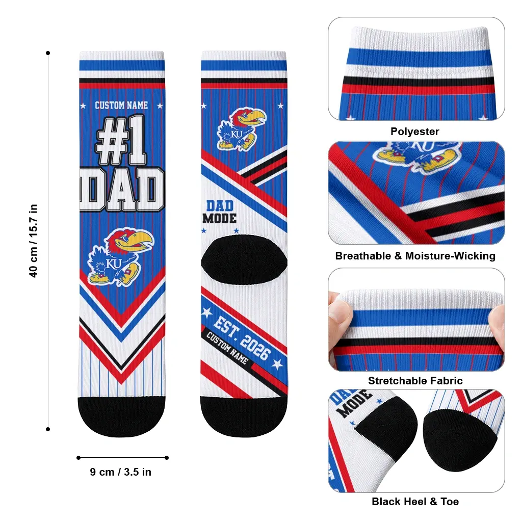 Kansas Jayhawks Socks Custom Pinstripe Chevron Blue White High Quality Kansas Jayhawks Socks Custom Pinstripe Chevron Blue White High Quality
