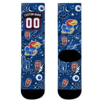Kansas Jayhawks Socks Custom Scattered Icons Blue Best Selling