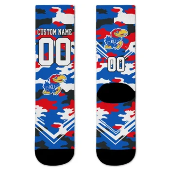 Kansas Jayhawks Socks Custom Woodland Camo Blue Best Selling